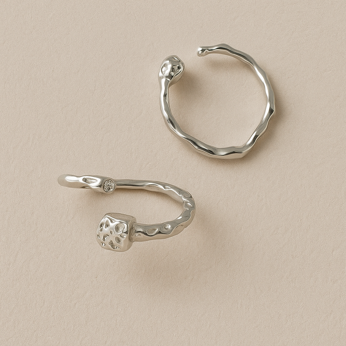 Molten Cube Open Ring – Textured Modern Minimalist