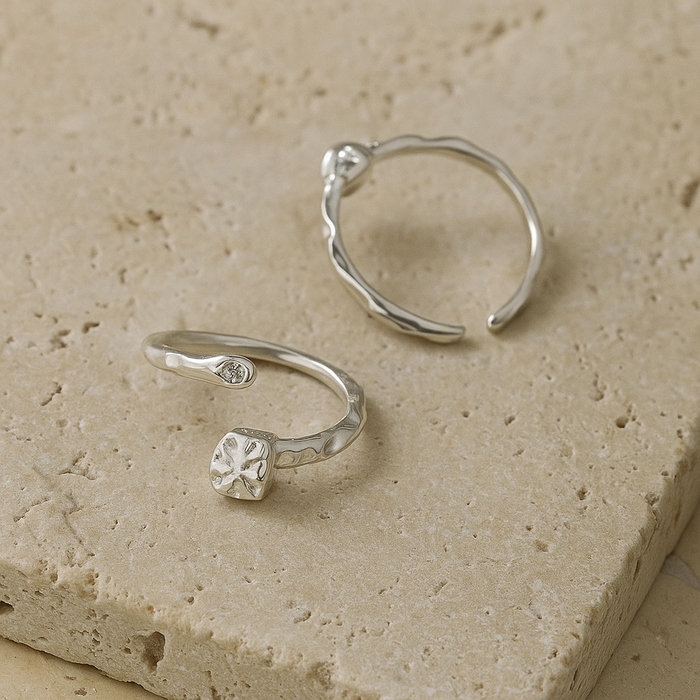 Molten Cube Open Ring – Textured Modern Minimalist