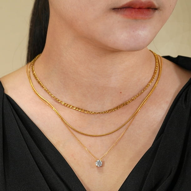 1ct Moissanite Gold Necklace with Triple-Layer Design