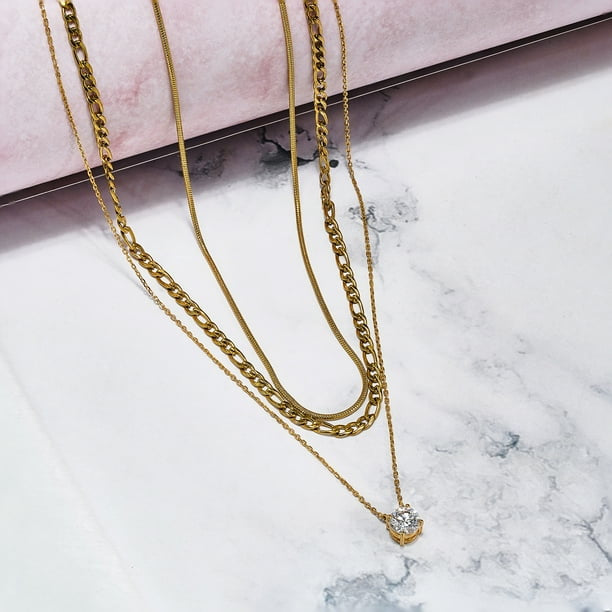 1ct Moissanite Gold Necklace with Triple-Layer Design