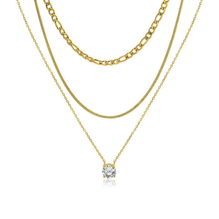 1ct Moissanite Gold Necklace with Triple-Layer Design