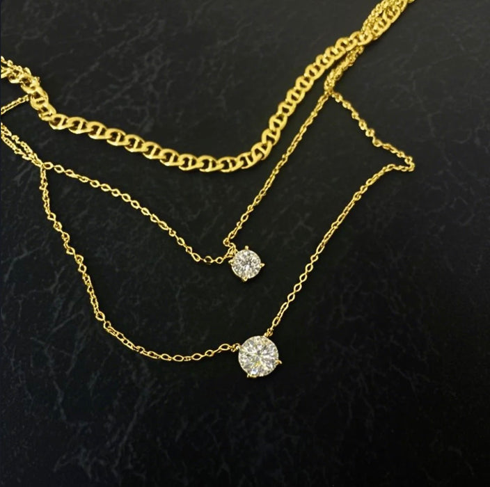 Layered Gold Moissanite Pendant Necklace – Dual Stone Sparkle