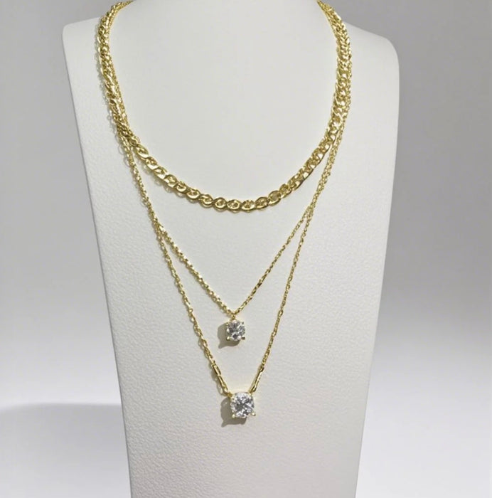 Layered Gold Moissanite Pendant Necklace – Dual Stone Sparkle
