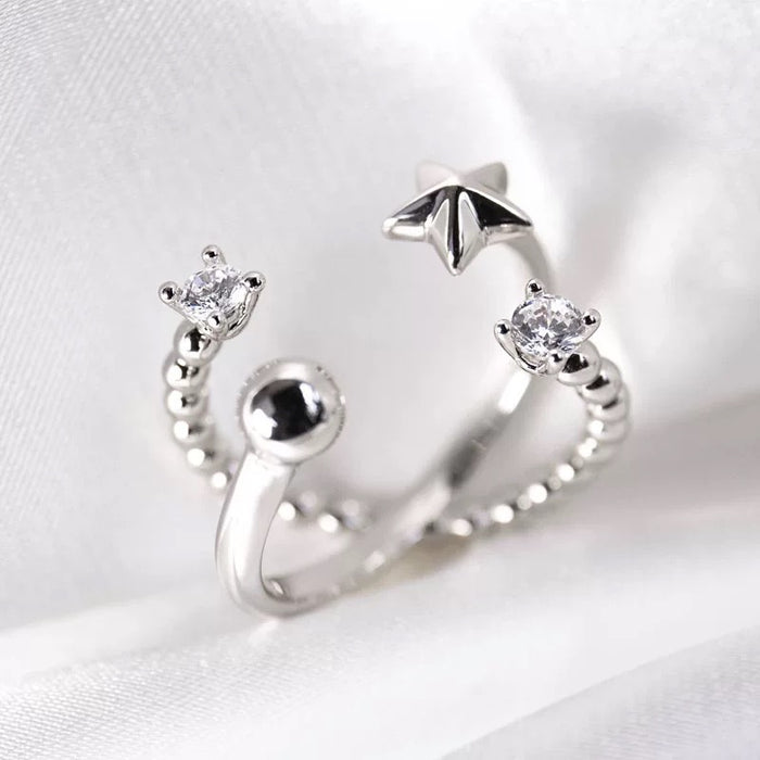 Stellar Orbit Adjustable Geometric Ring – Silver Elegance