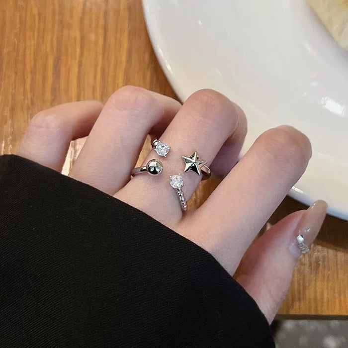 Stellar Orbit Adjustable Geometric Ring – Silver Elegance