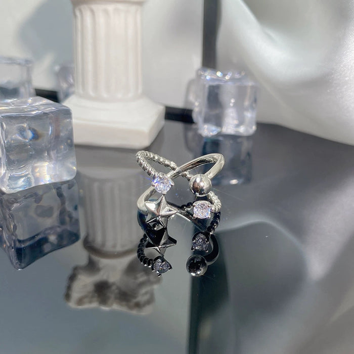 Stellar Orbit Adjustable Geometric Ring – Silver Elegance