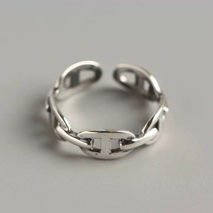 Modern Chain-Link Adjustable Ring – Silver Minimal Statement