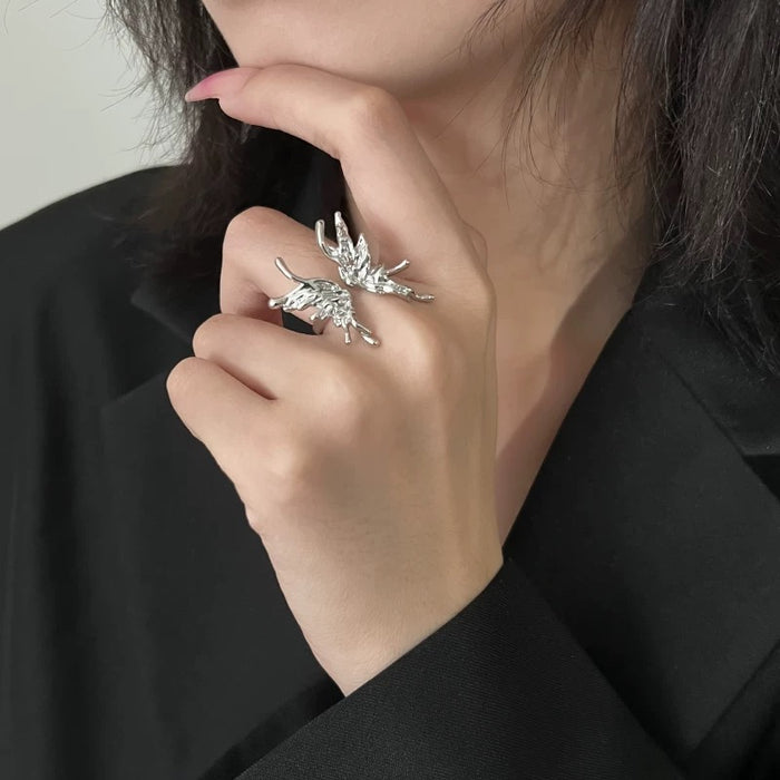 Wings of Metamorphosis Adjustable Butterfly Ring – Sculpted Silver Art