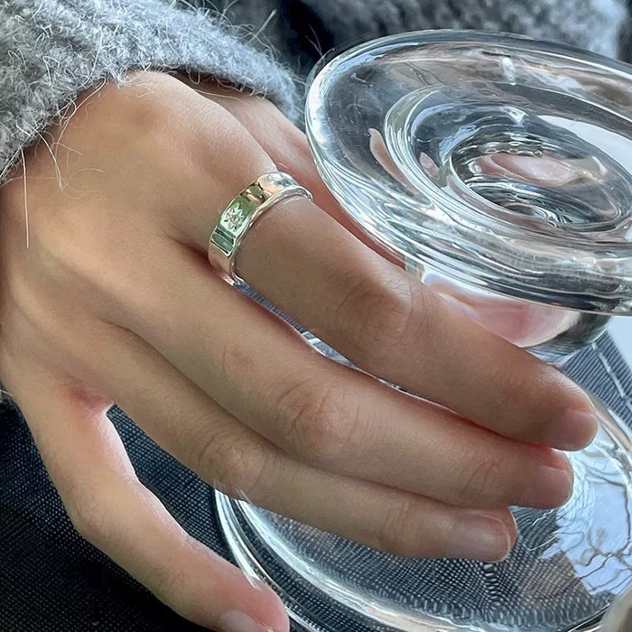 North Star Wide Band Adjustable Ring – Minimalist Celestial Design