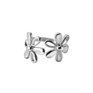 Double Daisy Open Ring – Playful Bloom in Silver