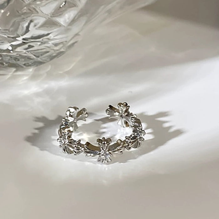 Petal Cross Open Ring – Floral Gothic Elegance