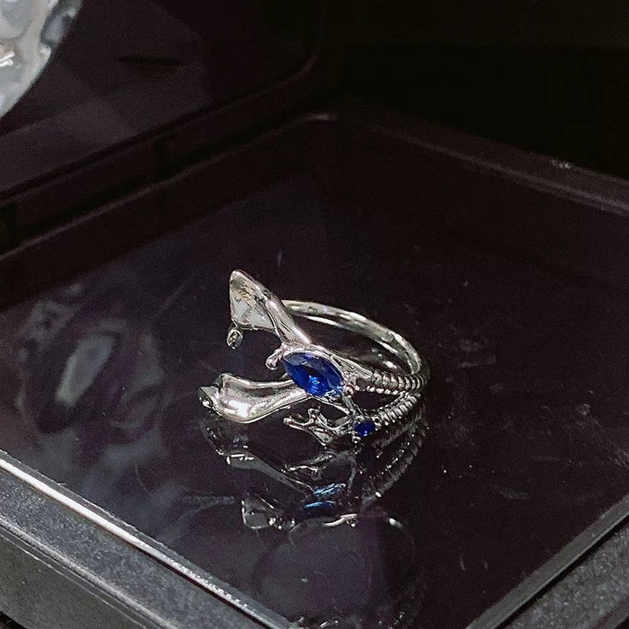 Blue Flame Sculpted Ring – Abstract Fire Dragon Design