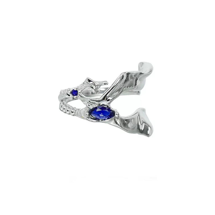 Blue Flame Sculpted Ring – Abstract Fire Dragon Design