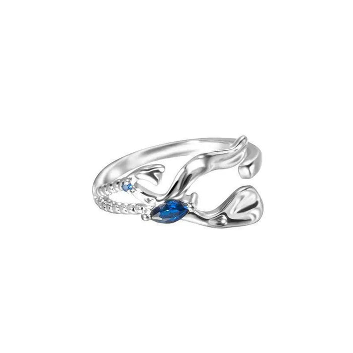 Blue Flame Sculpted Ring – Abstract Fire Dragon Design