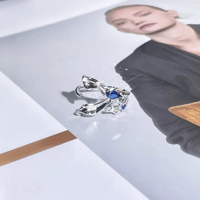 Blue Flame Sculpted Ring – Abstract Fire Dragon Design