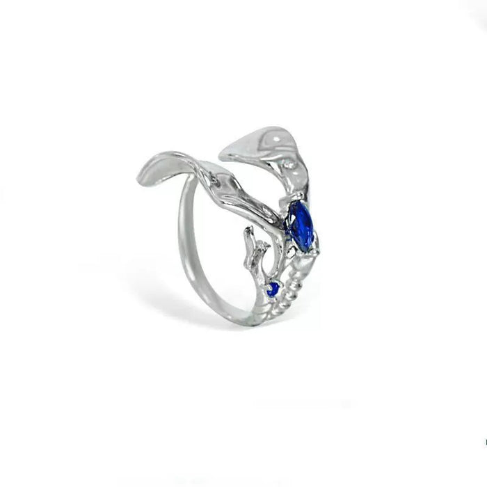 Blue Flame Sculpted Ring – Abstract Fire Dragon Design