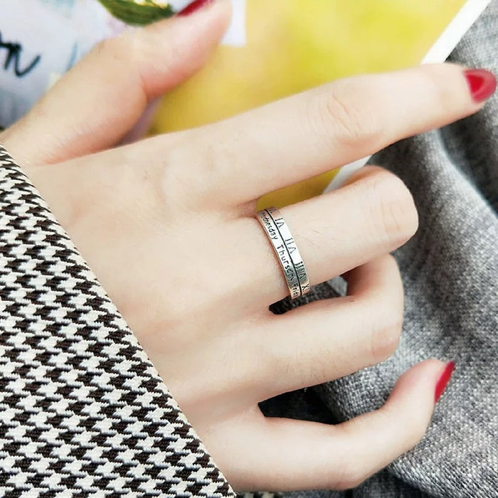 Roman Week Open Ring – Vintage-Inspired S925 Sterling Band