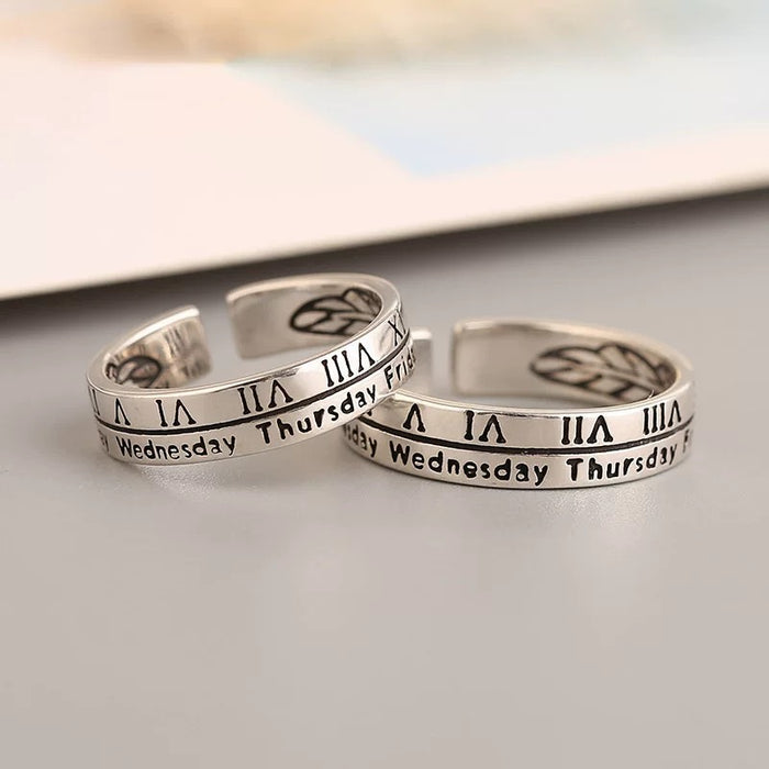 Roman Week Open Ring – Vintage-Inspired S925 Sterling Band