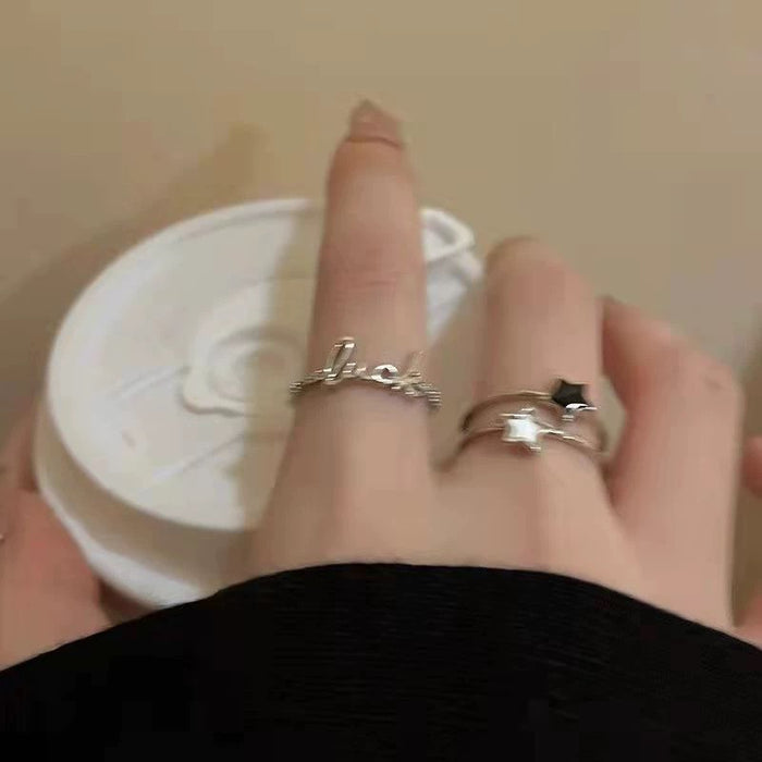 Lucky Script Ring – Minimalist Charm with Geometric Grace