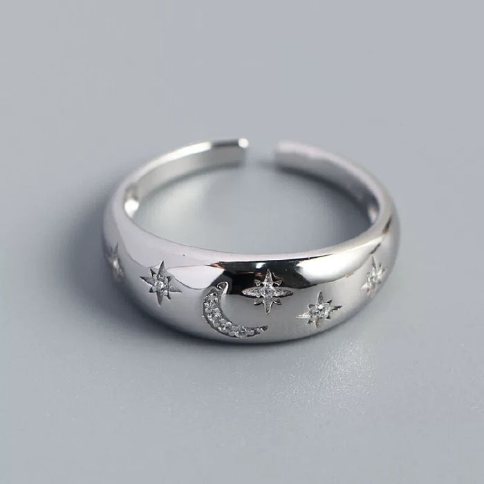 Celestial Dreams Dome Ring – Moon & Star Open Band