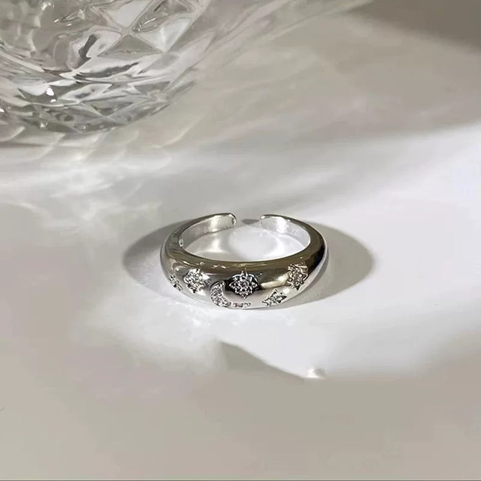 Celestial Dreams Dome Ring – Moon & Star Open Band