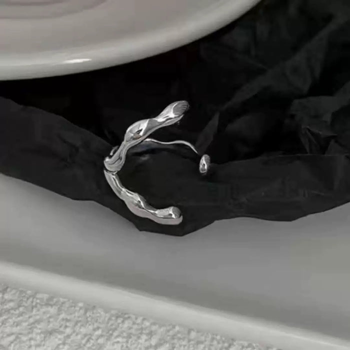 Liquid Flow Irregular Open Ring – Molten Texture Minimalist Design
