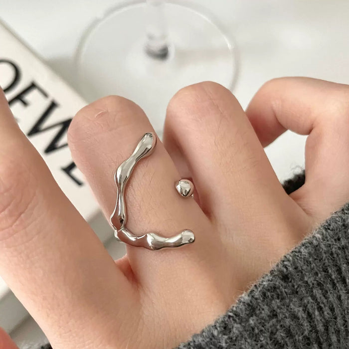 Liquid Flow Irregular Open Ring – Molten Texture Minimalist Design