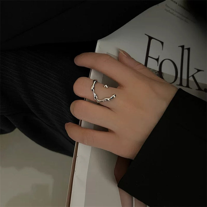 Liquid Flow Irregular Open Ring – Molten Texture Minimalist Design