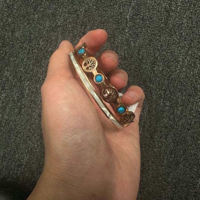 Tree of Life Bangle Bracelet with Turquoise Accents – Rose Gold-Tone Cuff