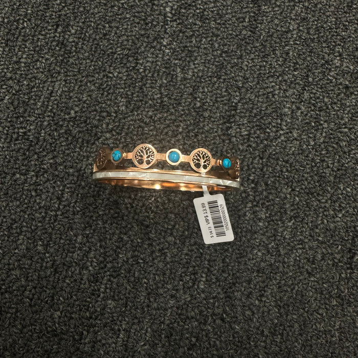 Tree of Life Bangle Bracelet with Turquoise Accents – Rose Gold-Tone Cuff