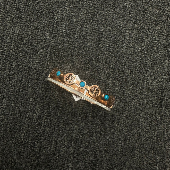 Tree of Life Bangle Bracelet with Turquoise Accents – Rose Gold-Tone Cuff