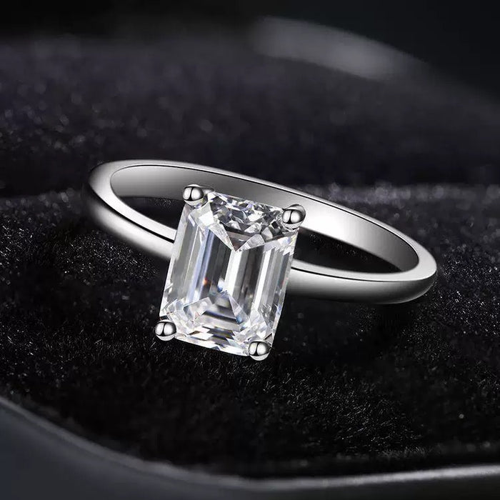 3 Carat Moissanite Emerald Cut Ring in Sterling Silver – Statement Elegance