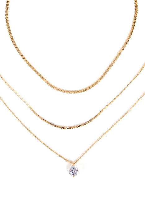 1ct Moissanite Gold Necklace with Triple-Layer Design