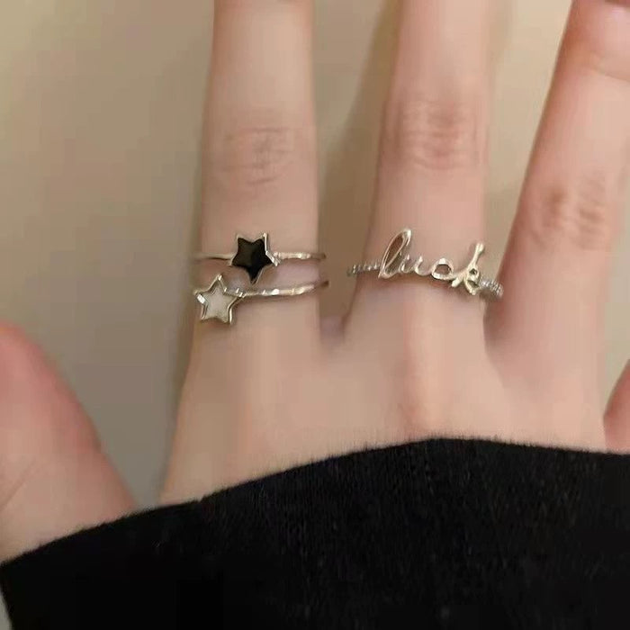 Lucky Script Ring – Minimalist Charm with Geometric Grace