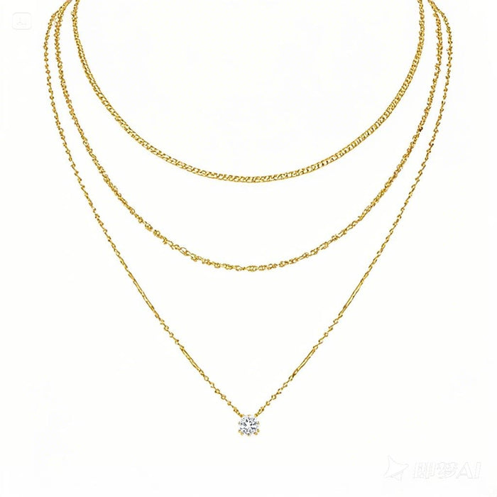 1ct Moissanite Gold Necklace with Triple-Layer Design